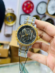 Luxury Skeleton Mechanical Watch – Gold & Silver, Transparent Dial