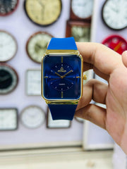 Fitron Black and Gold Watch | Elegant Men's Quartz Wristwatch | Luxury Square Dial | Fashion Accessory Gift for Him