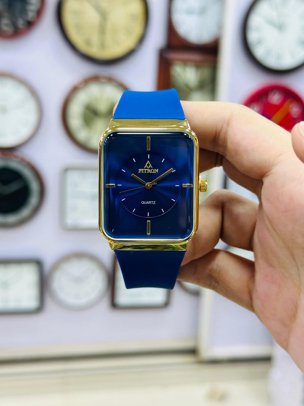 Fitron Black and Gold Watch | Elegant Men's Quartz Wristwatch | Luxury Square Dial | Fashion Accessory Gift for Him