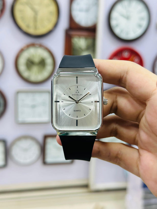 Fitron Black and Gold Watch | Elegant Men's Quartz Wristwatch | Luxury Square Dial | Fashion Accessory Gift for Him