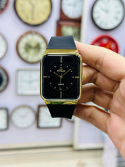 Fitron Black and Gold Watch | Elegant Men's Quartz Wristwatch | Luxury Square Dial | Fashion Accessory Gift for Him