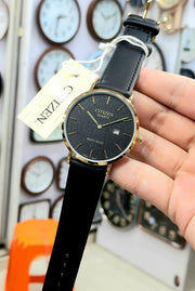 Elegant Citizen Quartz Black Leather Men’s Watch