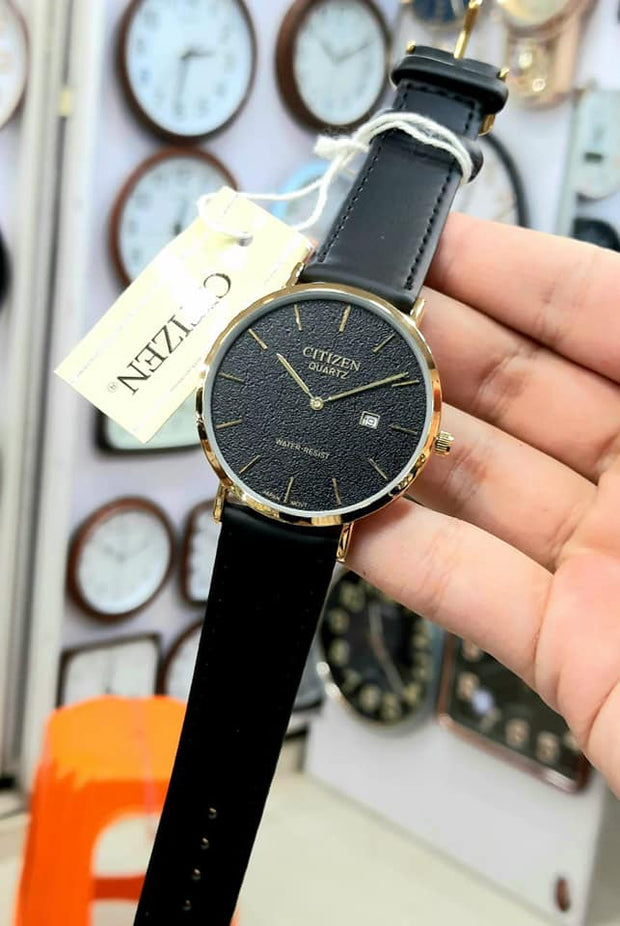 Elegant Citizen Quartz Black Leather Men’s Watch