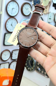 Elegant Citizen Quartz Black Leather Men’s Watch