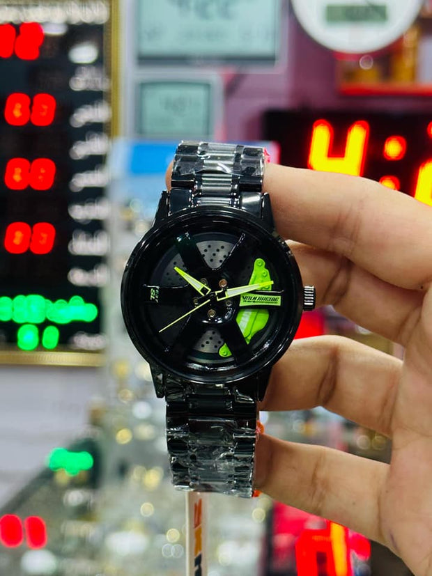 Men’s Racing Style Black Watch | Sporty Wrist Watch with Neon Green Dial | Stylish Analog Watch for Men | Gift for Him