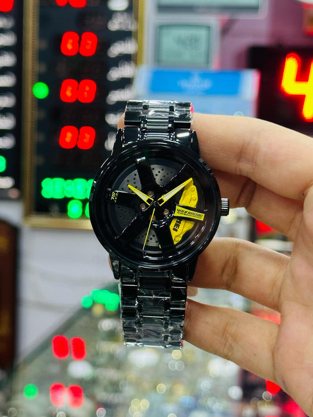 Men’s Racing Style Black Watch | Sporty Wrist Watch with Neon Green Dial | Stylish Analog Watch for Men | Gift for Him