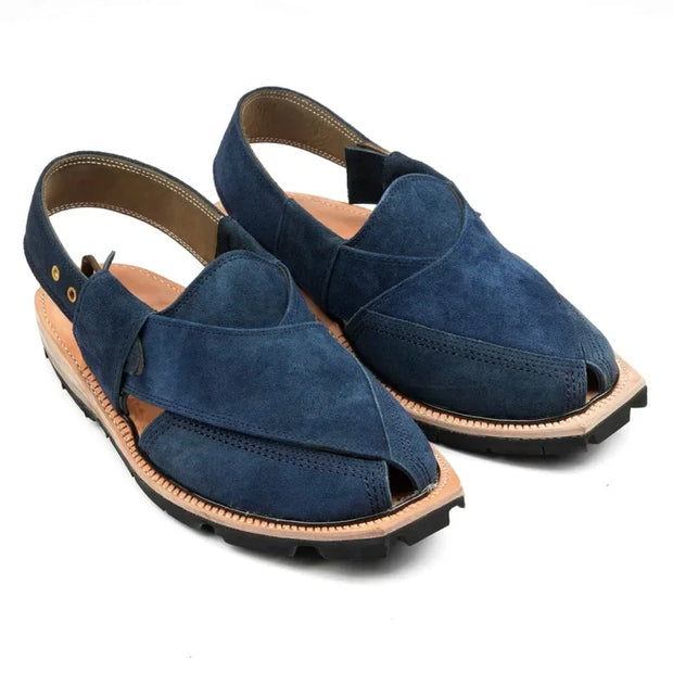 Hand Crafted Blue Suede Quetta Norozi Chappal with Double Sole – 092357