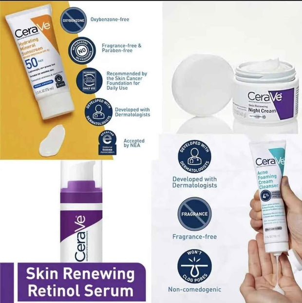 CeraVe 4 in 1 Skincare Set – Acne, Hydration & Night Repair Kit