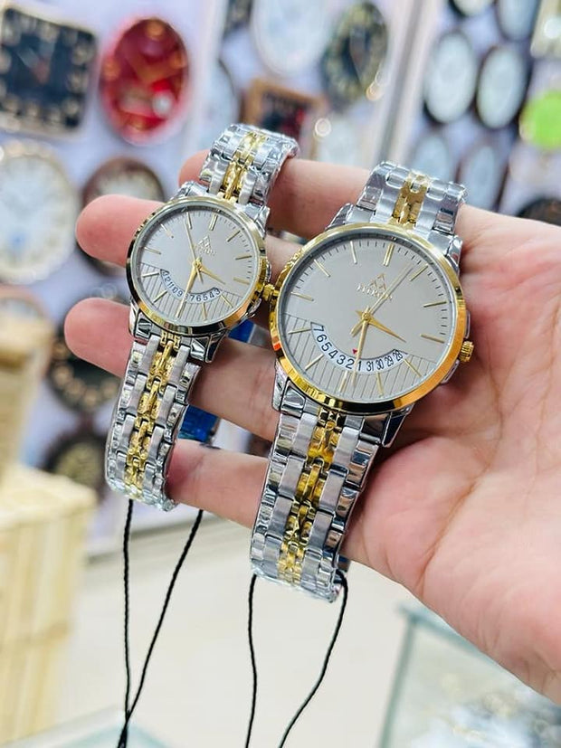 Elegant Fitron His and Her Couple Watches – Gold and Silver Stainless Steel