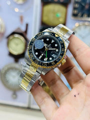 Luxury Two-Tone Automatic Watch with Black Dial and Diamond Hour Markers