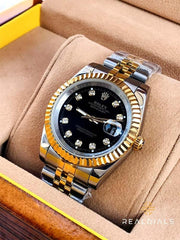 Luxury Two-Tone Automatic Watch with Black Dial and Diamond Hour Markers