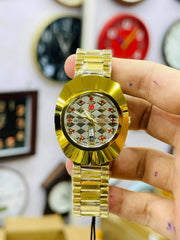 Luxury Gold Watch for Men | Diamond Dial Wristwatch | Elegant Analog Timepiece | Fashion Accessory Gift for Him