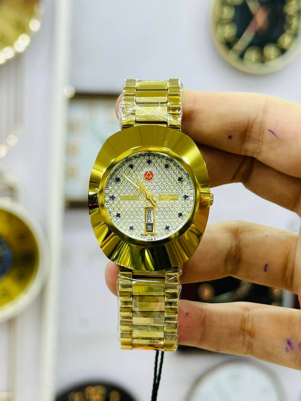 Luxury Gold Watch for Men | Diamond Dial Wristwatch | Elegant Analog Timepiece | Fashion Accessory Gift for Him