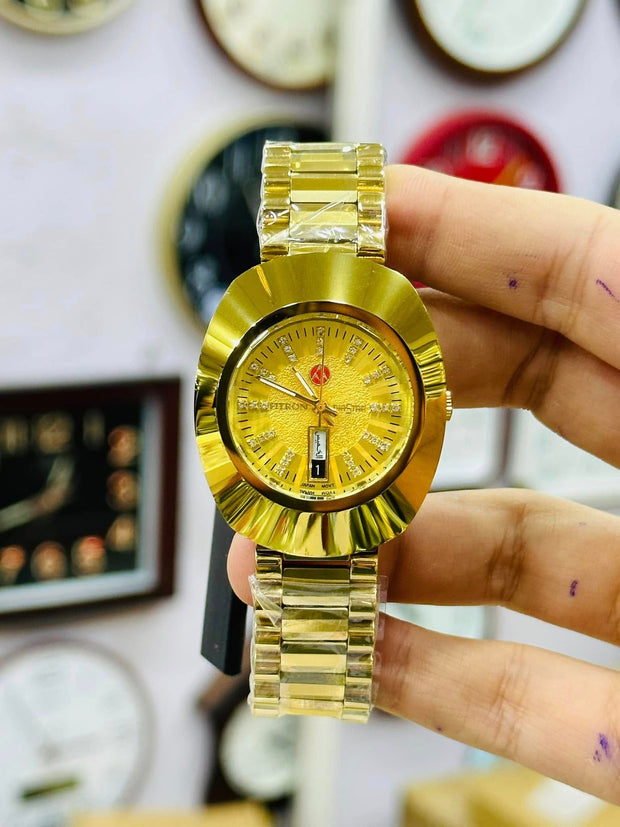 Luxury Gold Watch for Men | Diamond Dial Wristwatch | Elegant Analog Timepiece | Fashion Accessory Gift for Him