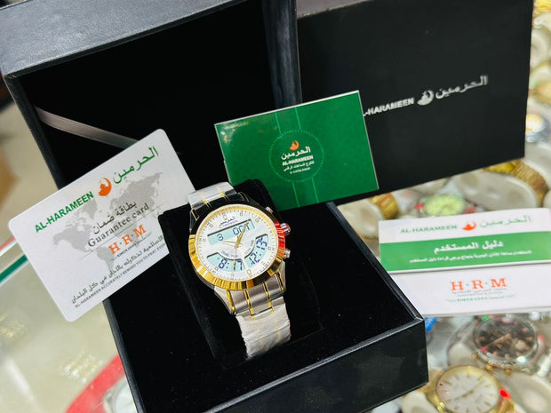Al-Harameen Azan Time Wrist Watch – Dual Time, Gold Finish