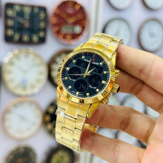 Luxury Gold-T Round  Men's Watch by Fitron – Diamond-Textured Dial with Date Display