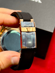 Luxury Black and Gold Wrist Watch | Elegant Men's Analog Watch | Rubber Strap Chronograph Style | Fashion Timepiece Gift for Him