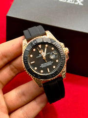 Luxury Black and Gold Wrist Watch | Elegant Men's Analog Watch | Rubber Strap Chronograph Style | Fashion Timepiece Gift for Him