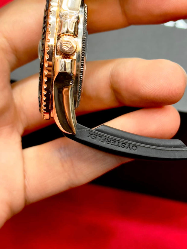 Luxury Black and Gold Wrist Watch | Elegant Men's Analog Watch | Rubber Strap Chronograph Style | Fashion Timepiece Gift for Him