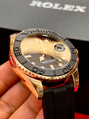 Luxury Black and Gold Wrist Watch | Elegant Men's Analog Watch | Rubber Strap Chronograph Style | Fashion Timepiece Gift for Him