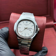 Patek Philippe Silver Chain With White Dial