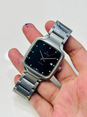 Rado Stainless Steel Square Automatic Watch – Modern Black Dial, Swiss Made