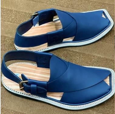 Classic Blue Peshawari Chappal – Handmade Leather Footwear for Men
